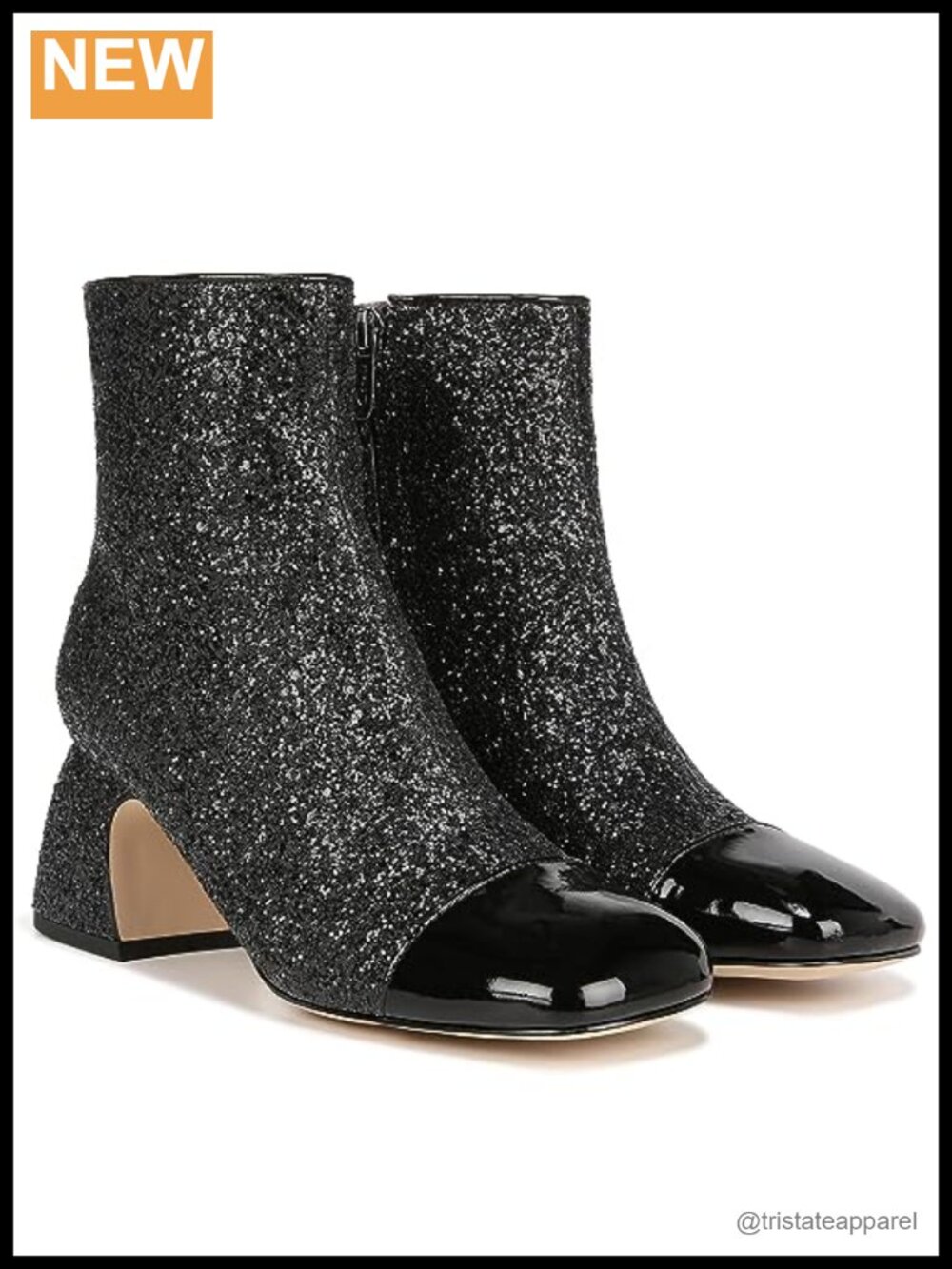 Glitter Cap Toe Bootie Block Heel Zip Ankle Boots Women Sz